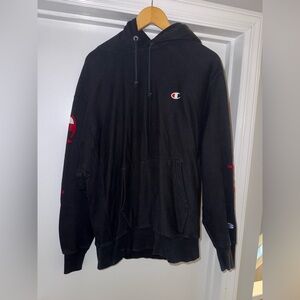 XL Champion Black Hoodie with Red Logo